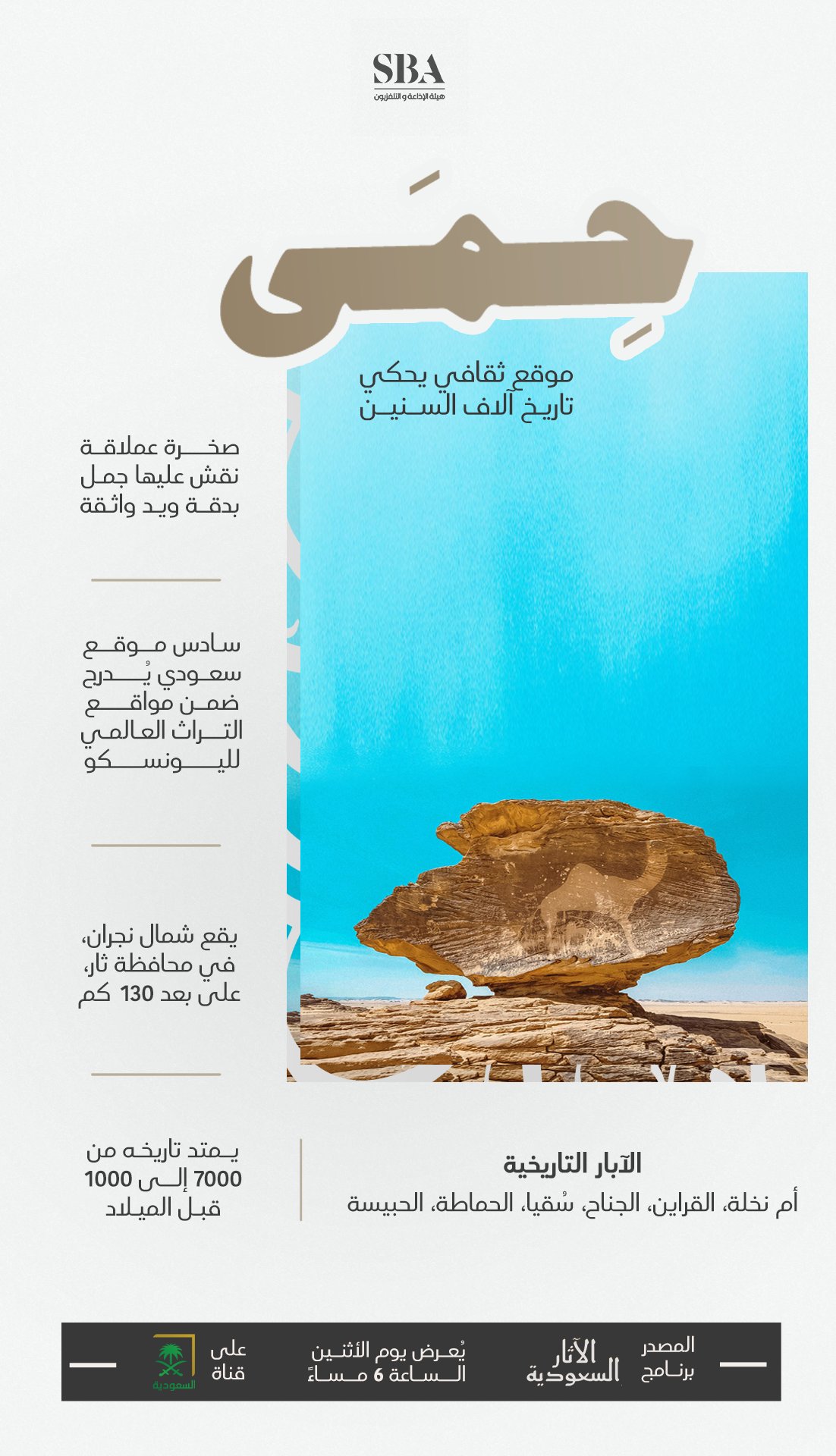 منطقة حمى الثقافية في نجران؛ موقع استثنائي للتراث الإنساني، وأكبر متحف مفتوح للنقوش الصخرية. 