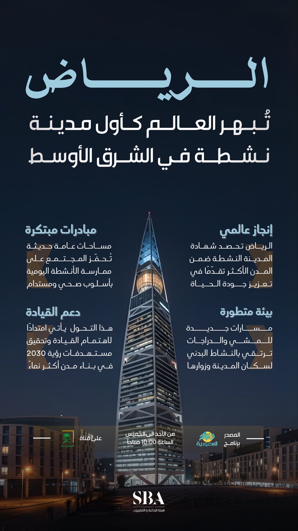 تجسيدًا لريادتها في تعزيز أنماط الحياة الصحية مدينة الرياض تنال شهادة "المدينة النشطة عالميًا" كأول مدينة في الشرق الأوسط تحقق هذا التصنيف.